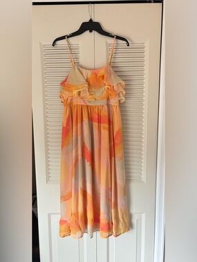 Peach Ruffle dress with Watercolor Print